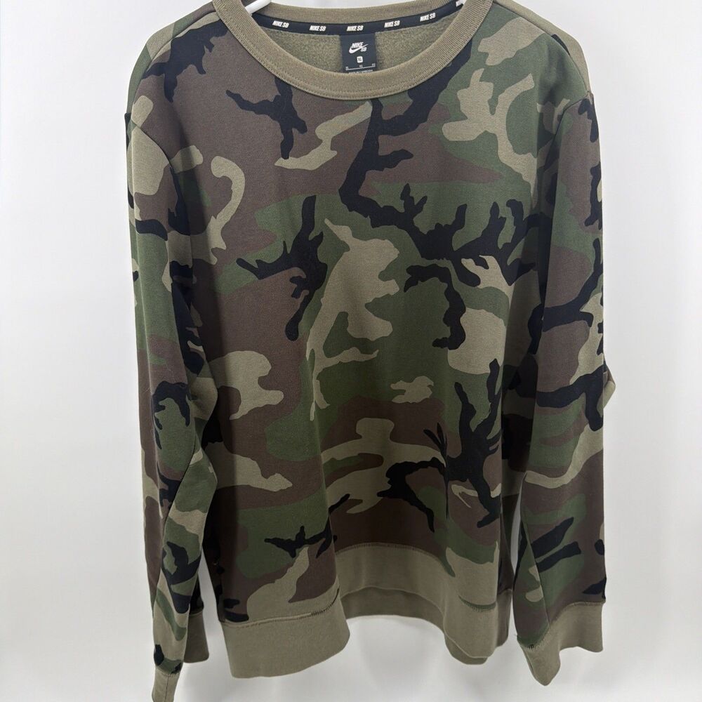 Nike SB Camouflage Green Pullover Crewneck Sweatshirt Mens X Large Skateboarding
